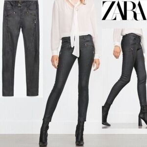 Zara Women's Black Coated Moto Jeans. Sz. 2.